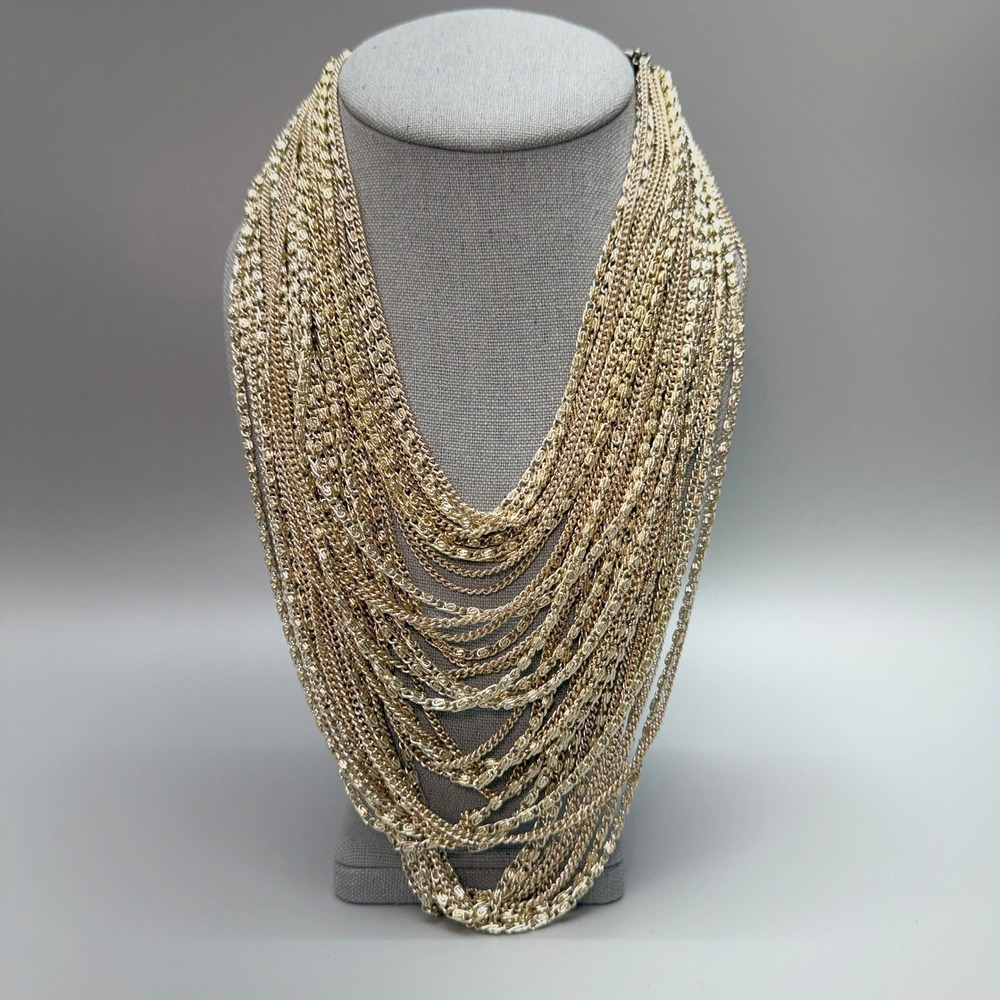 Vintage ART Waterfall Multi Chain Gold Tone Necklace 17" Lightweight Statement